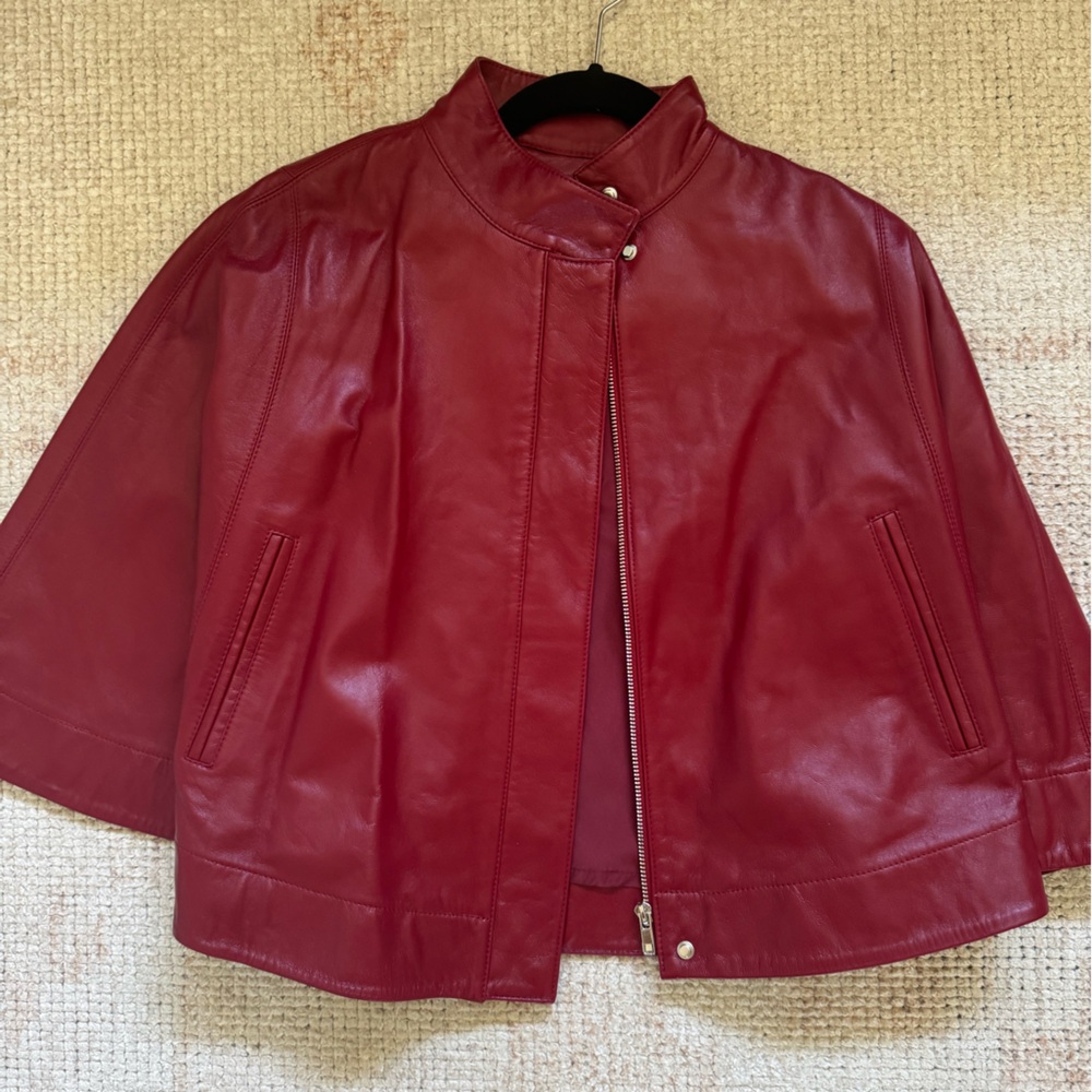 Zara Cherry Leather Cape Jacket